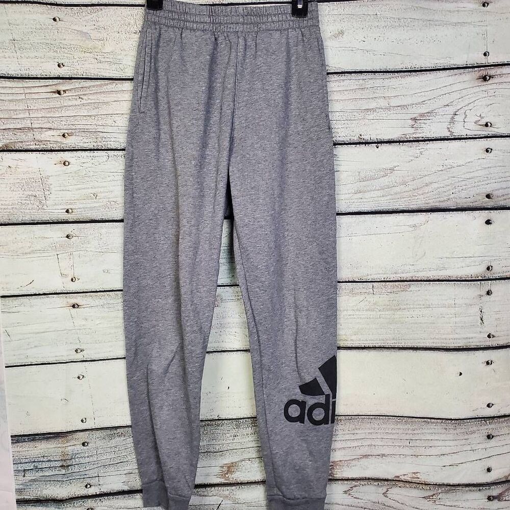 Adidas Girls Youth Gray Joggers Size XL 14/16 Logo Sweatpants Stretch Cuff